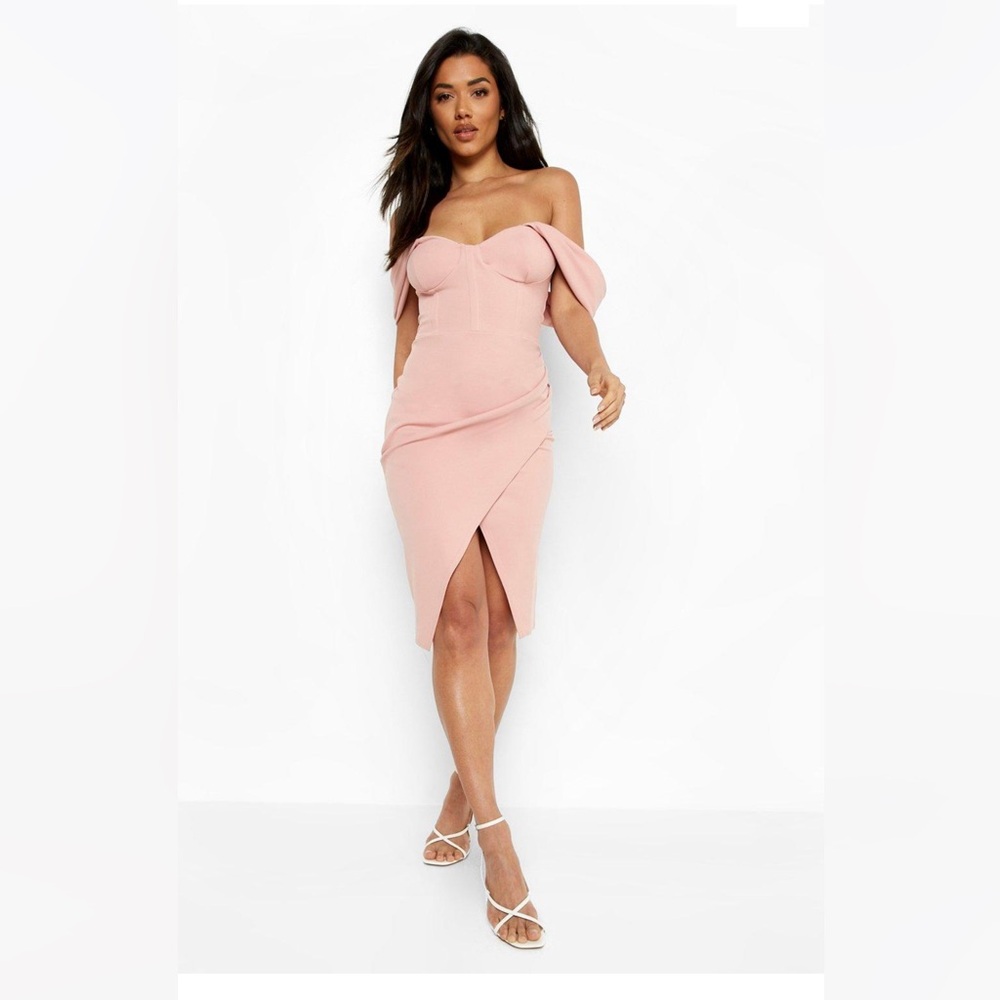 Boohoo Off The Shoulder Scuba Wrap Midi Dress Size US 8